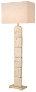 Casa Padrino lampadaire de luxe beige / laiton antique 55 x 30 x H. 145,5 cm - Lampadaire en travertin avec abat-jour rectangulaire - Lampadaires de luxe - Qualité luxe