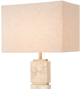 Casa Padrino Luxus Stehleuchte Beige / Antik Messing 55 x 30 x H. 145,5 cm - Travertin Stehleuchte mit rechteckigem Lampenschirm - Luxus Stehleuchten - Luxus Qualität