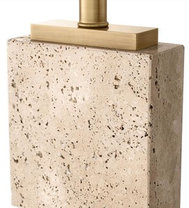 Casa Padrino Luxus Stehleuchte Beige / Antik Messing 55 x 30 x H. 145,5 cm - Travertin Stehleuchte mit rechteckigem Lampenschirm - Luxus Stehleuchten - Luxus Qualität