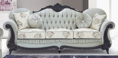 Casa Padrino luxury baroque sofa green gray / cream / dark brown - Magnificent living room sofa with an elegant pattern and rhinestones - Living room furniture in baroque style - Baroque furniture