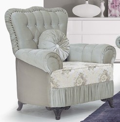 Casa Padrino luxury baroque armchair green gray / cream / dark brown - Living room armchair with pattern and rhinestones - Baroque style living room furniture - Luxury furniture in baroque style
