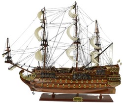 Casa Padrino vaisseau amiral San Felipe marron foncé / marron / laiton 95 x 29 x H. 90 cm - Bateau décoratif espagnol fait main - Bateau en bois - Navire de guerre - Accessoires de décoration