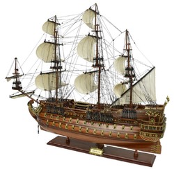 Casa Padrino vaisseau amiral San Felipe marron foncé / marron / laiton 95 x 29 x H. 90 cm - Bateau décoratif espagnol fait main - Bateau en bois - Navire de guerre - Accessoires de décoration