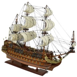 Casa Padrino vaisseau amiral San Felipe marron foncé / marron / laiton 95 x 29 x H. 90 cm - Bateau décoratif espagnol fait main - Bateau en bois - Navire de guerre - Accessoires de décoration