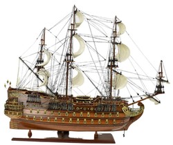 Casa Padrino vaisseau amiral San Felipe marron foncé / marron / laiton 95 x 29 x H. 90 cm - Bateau décoratif espagnol fait main - Bateau en bois - Navire de guerre - Accessoires de décoration