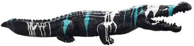 Casa Padrino luxury decorative sculpture crocodile black / white / turquoise 108 cm - Weatherproof garden sculpture - XXL decorative sculpture - XXL decorative figure - Garden decoration