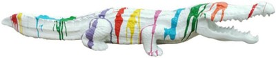 Luxus Designer Deko XXL Krokodil Weiß Mehrfarbig Luxury Designer Deco XXL Crocodile White Multicolored
