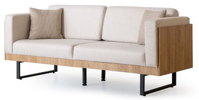 Casa Padrino sofá de lujo de 3 plazas crema / marrón / negro 200 x 80 x A. 80 cm - Sofá de salón - Muebles de salón - Muebles de lujo - Interiores de salón - Interiores de lujo
