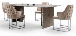 Casa Padrino Mesa de Comedor de Mármol de Lujo Marrón / Plata 220 x 110 x A. 75 cm - Mesa de Cocina Rectangular de Mármol - Muebles de Comedor - Muebles de Mármol - Muebles de Lujo