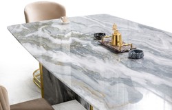 Casa Padrino Luxury Marble Dining Table Gray / Gold 220 x 110 x H. 75 cm - Rectangular Marble Kitchen Table - Dining Room Furniture - Marble Furniture - Luxury Furniture - Luxury Furnishings
