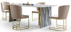 Casa Padrino Luxury Marble Dining Table Gray / Gold 220 x 110 x H. 75 cm - Rectangular Marble Kitchen Table - Dining Room Furniture - Marble Furniture - Luxury Furniture - Luxury Furnishings
