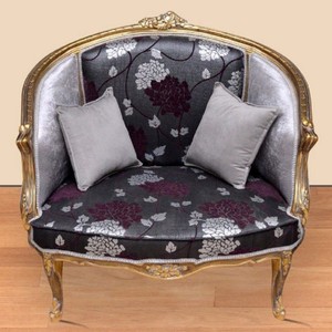 Casa Padrino sillón barroco con patrón elegante negro / púrpura / plata / oro - Sillón de salón de estilo barroco - Sillón de estilo antiguo - Muebles de salón de estilo barroco - Muebles barrocos