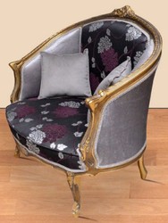 Casa Padrino baroque armchair with elegant pattern black / purple / silver / gold - Baroque style living room armchair - Baroque style living room furniture - Baroque furniture - Baroque furnishings