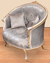 Barock Wohnzimmer Sessel Grau Beige Weiß Gold Baroque Living Room Armchair Gray Beige White Gold
