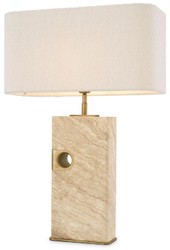 Casa Padrino lampe de table de luxe beige / laiton antique / crème 46 x 22 x H. 68 cm - Lampe de bureau en travertin avec abat jour rectangulaire - Lampes de table de luxe - Collection de luxe