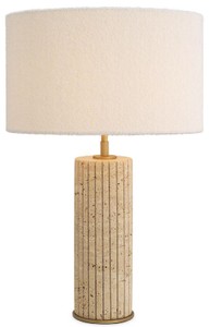 Casa Padrino luxury table lamp beige / antique brass / cream Ø 40 x H. 64 cm - Travertine desk lamp with round lampshade - Luxury table lamps - Luxury lamps - Luxury furniture