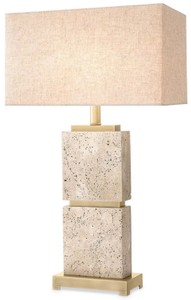 Casa Padrino luxury table lamp beige / antique brass40 x 22 x H. 70.5 cm - Travertine desk lamp with rectangular lampshade - Luxury table lamps - Luxury desk lamps