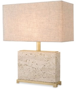 Casa Padrino luxury table lamp beige / antique brass 40 x 22 x H. 55 cm - Travertine desk lamp with rectangular lampshade - Luxury table lamps - Luxury desk lamps