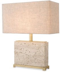 Luxus Travertin Naturstein Tischleuchte Schreibtischleuchte Beige Antik Messing Luxury Travertine Natural Stone Table Lamp Desk Lamp Beige Antique Brass