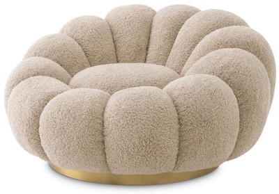 Casa Padrino fauteuil pivotant de luxe sable / laiton 115 x 118 x H. 67 cm - Fauteuil de salon - Fauteuil lounge - Meuble de salon - Meuble de luxe - Ameublement de salon - Ameublement de luxe