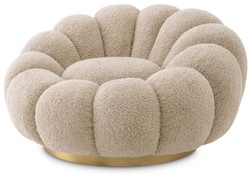 Casa Padrino fauteuil pivotant de luxe sable / laiton 115 x 118 x H. 67 cm - Fauteuil de salon - Fauteuil lounge - Meuble de salon - Meuble de luxe - Ameublement de salon - Ameublement de luxe