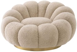 Casa Padrino fauteuil pivotant de luxe sable / laiton 115 x 118 x H. 67 cm - Fauteuil de salon - Fauteuil lounge - Meuble de salon - Meuble de luxe - Ameublement de salon - Ameublement de luxe