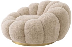 Casa Padrino fauteuil pivotant de luxe sable / laiton 115 x 118 x H. 67 cm - Fauteuil de salon - Fauteuil lounge - Meuble de salon - Meuble de luxe - Ameublement de salon - Ameublement de luxe