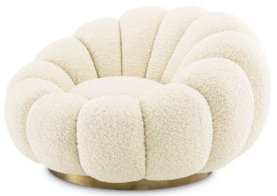 Casa Padrino fauteuil pivotant de luxe crème / laiton 115 x 118 x H. 67 cm - Fauteuil de salon - Fauteuil lounge - Meuble de salon - Meuble de luxe - Ameublement de salon - Ameublement de luxe
