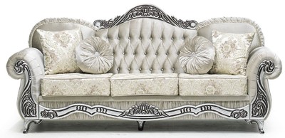Casa Padrino luxury baroque sofa gray / cream / silver / black - Magnificent living room sofa with an elegant pattern and rhinestones - Luxury furniture in baroque style - Baroque furniture