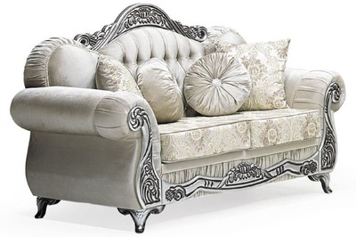 Casa Padrino luxury baroque 2 seater sofa gray / cream / silver / black - Magnificent living room sofa with elegant pattern and rhinestones - Luxury furniture in baroque style - Baroque furniture