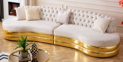 Casa Padrino sofá de 4 plazas Chesterfield de lujo crema / oro 340 x 105 x A. 82 cm - Sofá Chesterfield curvo de salón - Muebles de salón - Muebles Chesterfield - Muebles de lujo - Interior de lujo