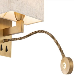 Casa Padrino Luxus Wandleuchte Antik Messing / Beige 19 x 17 x H. 32 cm - Wandlampe mit schwenbarer LED Leseleuchte - Hotel Leuchten - Luxus Leuchten - Luxus Wandleuchten - Luxus Qualität