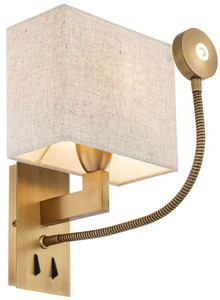 Casa Padrino Luxus Wandleuchte Antik Messing / Beige 19 x 17 x H. 32 cm - Wandlampe mit schwenbarer LED Leseleuchte - Hotel Leuchten - Luxus Leuchten - Luxus Wandleuchten - Luxus Qualität