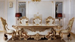 Luxus Barock Esszimmer Set Barock Esstisch und 6 Stühle Barock Esszimmer Möbel Baroque Dining Room Set Luxury Baroque Dining Table and 6 Chairs Baroque Dining Room Furniture