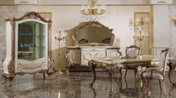 Casa Padrino ensemble de salle à manger baroque de luxe blanc / cuivre - 1 Table à Manger Baroque et 6 Chaises de Salle à Manger Baroques - Meuble de salle à manger de style baroque