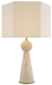 Casa Padrino lampe de table de luxe beige / laiton antique / crème 40 x 40 x H. 78,5 cm - lampe de bureau en travertin avec abat jour hexagonal - Lampes de table de luxe - Lampes de bureau de luxe