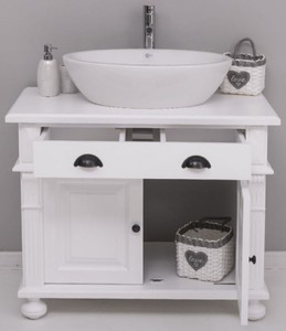 Casa Padrino Landhausstil Badezimmer Set Weiß - 1 Waschbeckenschrank & 1 Ovales Keramik Waschbecken - Badezimmer Möbel im Landhausstil - Landhausstil Möbel - Landhausstil Badezimmer Einrichtung