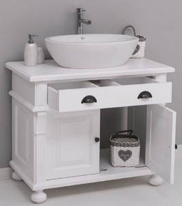 Casa Padrino Landhausstil Badezimmer Set Weiß - 1 Waschbeckenschrank & 1 Ovales Keramik Waschbecken - Badezimmer Möbel im Landhausstil - Landhausstil Möbel - Landhausstil Badezimmer Einrichtung