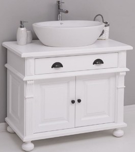 Casa Padrino Landhausstil Badezimmer Set Weiß - 1 Waschbeckenschrank & 1 Ovales Keramik Waschbecken - Badezimmer Möbel im Landhausstil - Landhausstil Möbel - Landhausstil Badezimmer Einrichtung