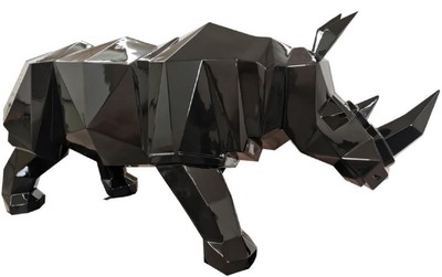 Lebensgroße XXL Luxus Designer Garten Terrassen Deko Skulptur Figur Nashorn Schwarz Life Size XXL Luxury Designer Garden Terrace Decorative Sculpture Figure Rhinozeros Black