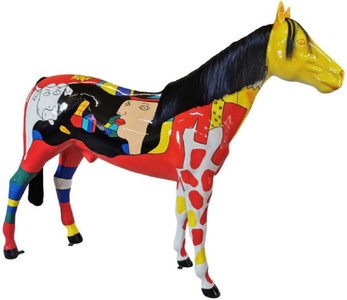 Lebensgroße XXL Luxus Designer Garten Terrassen Deko Skulptur Figur Pferd Bunt Life Size XXL Luxury Designer Garden Terrace Decorative Sculpture Figure Horse Colorful