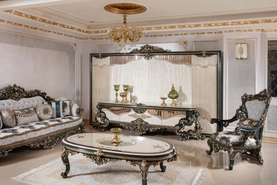 Casa Padrino Luxus Barock TV Schrank Creme / Weiß / Grün / Gold - Prunkvolles Wohnzimmer Sideboard mit Rückwand - Barock Wohnzimmer Möbel - Luxus Möbel im Barockstil - Edel & Prunkvoll