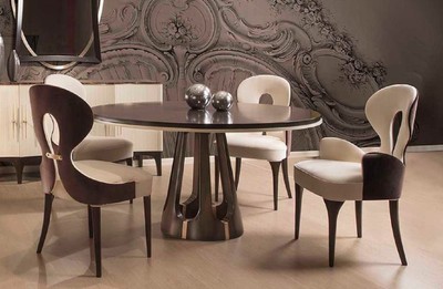 Casa Padrino Set da Pranzo Art Deco di Lusso Crema / Marrone / Oro - 1 Tavolo da Pranzo Art Deco e 4 Sedie da Pranzo Art Deco - Mobili da Pranzo Art Deco - Qualità di lusso - Fatto in Italia