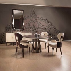 Casa Padrino Conjunto de Comedor Art Deco de Lujo Crema / Marrón / Oro - 1 Mesa de Comedor Redonda y 4 Sillas de Comedor - Muebles de Comedor Art Deco - Calidad de Lujo - Hecho en Italia
