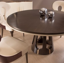 Casa Padrino Conjunto de Comedor Art Deco de Lujo Crema / Marrón / Oro - 1 Mesa de Comedor Redonda y 4 Sillas de Comedor - Muebles de Comedor Art Deco - Calidad de Lujo - Hecho en Italia