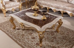 Casa Padrino tavolo da soggiorno barocco di lusso bianco / marrone / oro - Magnifico tavolo da soggiorno in stile barocco - Mobili da soggiorno stile barocco - Mobili da soggiorno barocchi