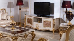 Casa Padrino tavolo da soggiorno barocco di lusso bianco / marrone / oro - Magnifico tavolo da soggiorno in stile barocco - Mobili da soggiorno stile barocco - Mobili da soggiorno barocchi