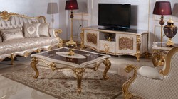 Casa Padrino tavolo da soggiorno barocco di lusso bianco / marrone / oro - Magnifico tavolo da soggiorno in stile barocco - Mobili da soggiorno stile barocco - Mobili da soggiorno barocchi