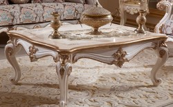 Casa Padrino luxury baroque coffee table white / beige / gold - Magnificent living room table in baroque style - Living room furniture baroque style - Baroque furniture - Baroque furnishings