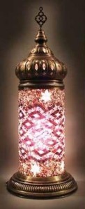 Casa Padrino lampe de table en mosaïque de verre de luxe bronze / multicolore Ø 16 x H. 45 cm - Lampe de bureau ronde - Lampes de table en mosaïque de verre - Lampes de table décoratives de luxe